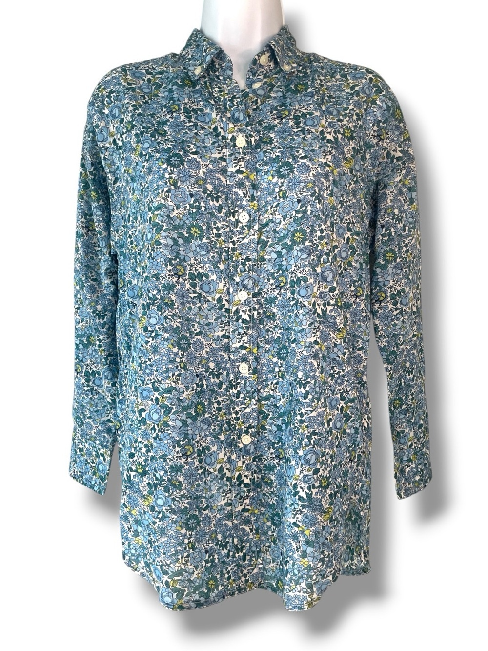 J Crew Re Imagined Floral Cotton Button Down Shirt Blue Cottagecore Relaxed 00